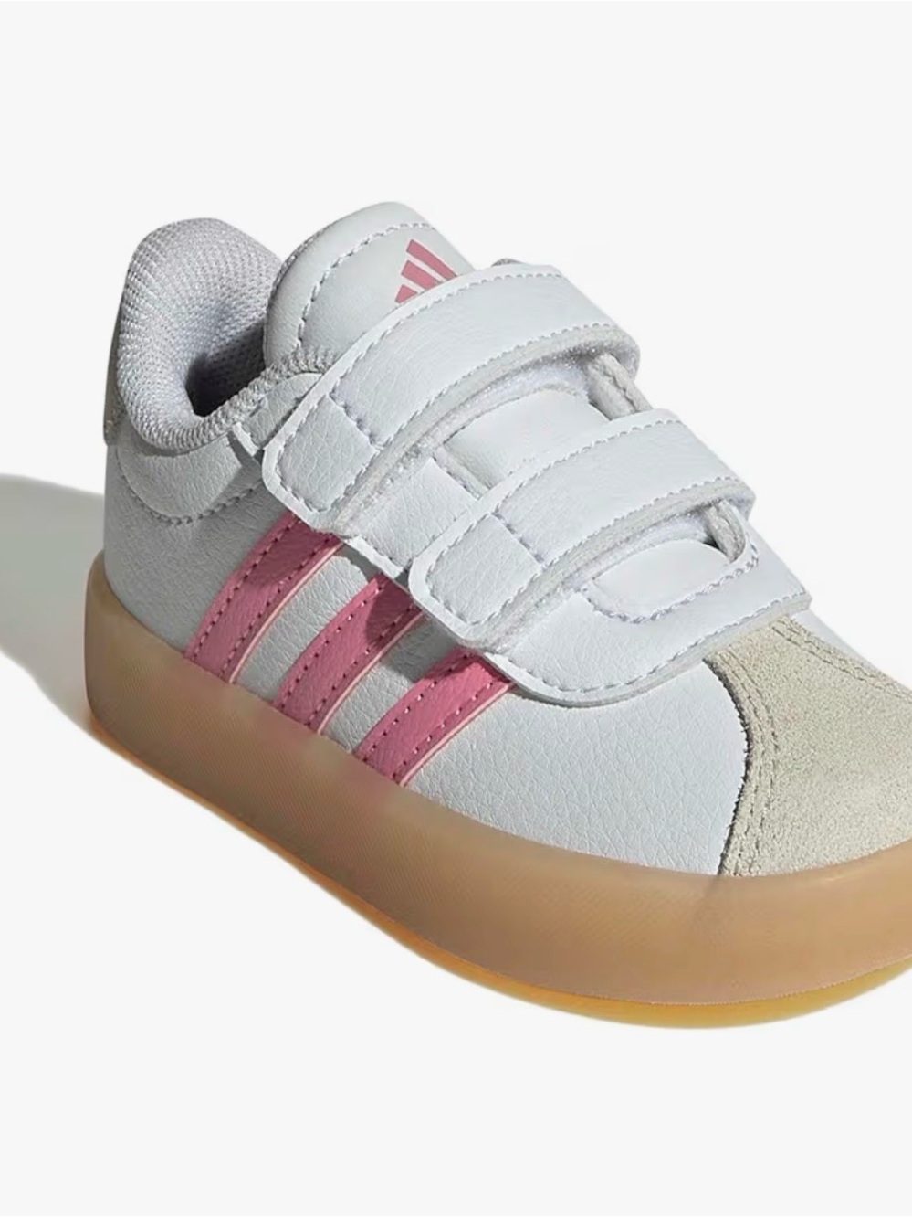 adidas Toddler White Sneakers with Pink Stripes and Gum Sole